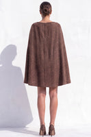 Load image into Gallery viewer, Grey A-Line Tweed Ruched Boat Neck Short Work Dress with Cape