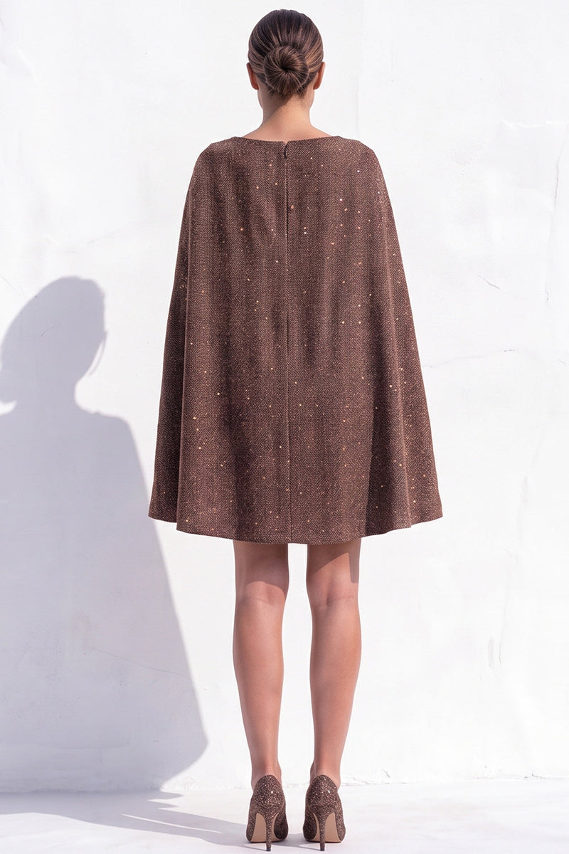 Load image into Gallery viewer, Grey A-Line Tweed Ruched Boat Neck Short Work Dress with Cape