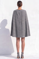 Load image into Gallery viewer, Grey A-Line Tweed Ruched Boat Neck Short Work Dress with Cape