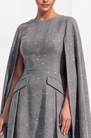 Load image into Gallery viewer, Grey A-Line Tweed Ruched Boat Neck Short Work Dress with Cape