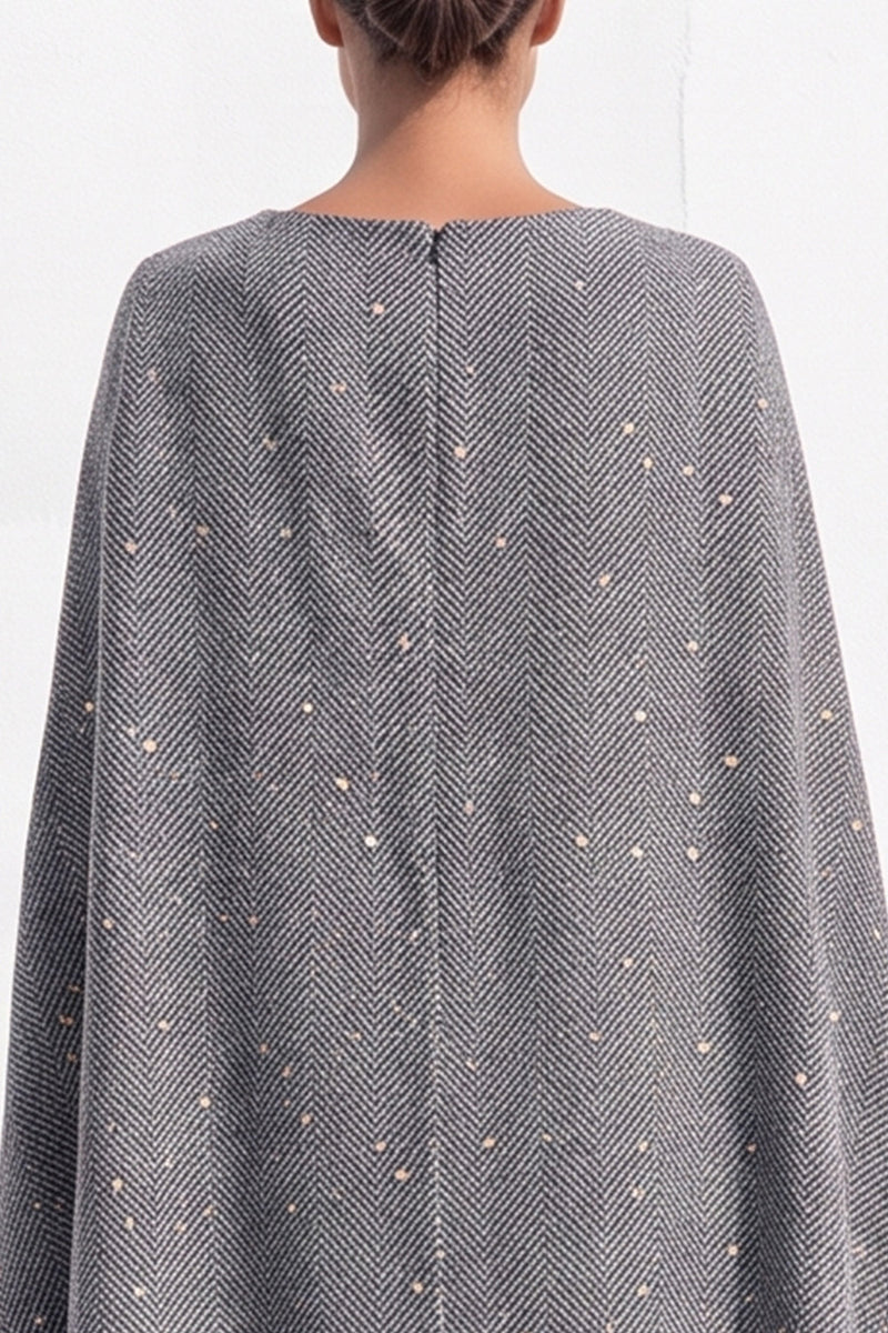 Load image into Gallery viewer, Grey A-Line Tweed Ruched Boat Neck Short Work Dress with Cape