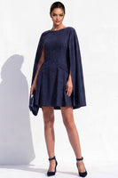 Load image into Gallery viewer, Grey A-Line Tweed Ruched Boat Neck Short Work Dress with Cape