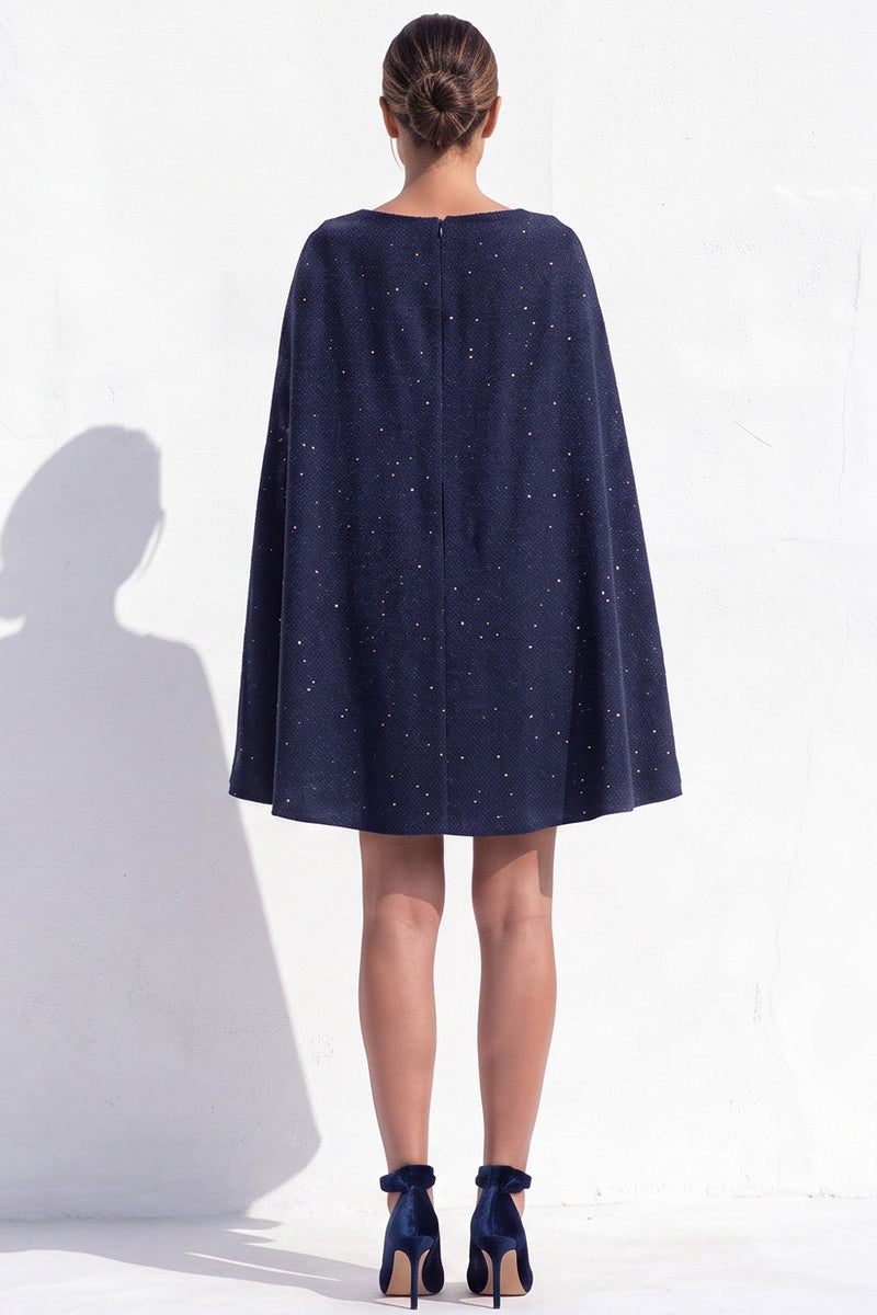 Load image into Gallery viewer, Grey A-Line Tweed Ruched Boat Neck Short Work Dress with Cape
