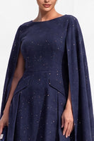 Load image into Gallery viewer, Grey A-Line Tweed Ruched Boat Neck Short Work Dress with Cape