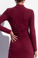 Load image into Gallery viewer, Blue High Neck Bodycon High Neck Ruched Midi Work Dress with Slit