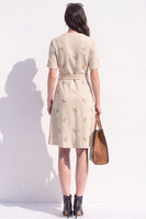 Load image into Gallery viewer, Tweed Yellow V-Neck Single Breasted A Line Midi Work Dress with Sash
