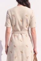 Load image into Gallery viewer, Tweed Yellow V-Neck Single Breasted A Line Midi Work Dress with Sash