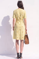 Load image into Gallery viewer, Tweed Yellow V-Neck Single Breasted A Line Midi Work Dress with Sash