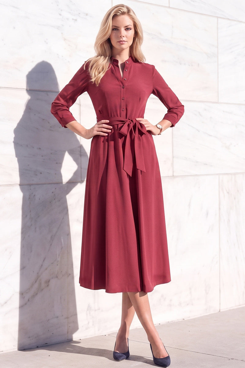 Load image into Gallery viewer, Royal Blue A-Line Lapel 3/4 Sleeves Midi Work Dress with Sash