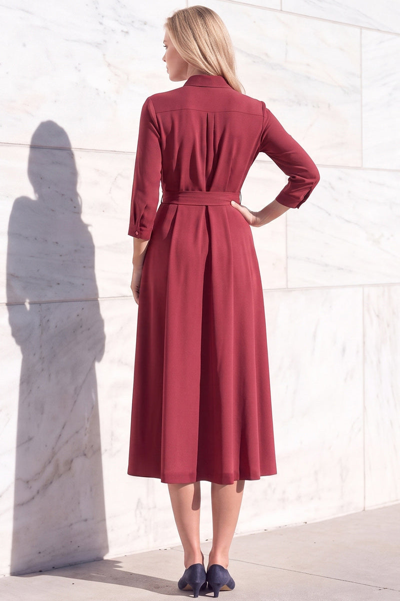 Load image into Gallery viewer, Royal Blue A-Line Lapel 3/4 Sleeves Midi Work Dress with Sash