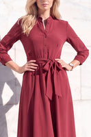 Load image into Gallery viewer, Royal Blue A-Line Lapel 3/4 Sleeves Midi Work Dress with Sash