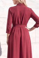 Load image into Gallery viewer, Royal Blue A-Line Lapel 3/4 Sleeves Midi Work Dress with Sash