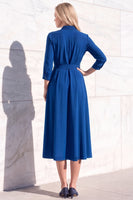 Load image into Gallery viewer, Royal Blue A-Line Lapel 3/4 Sleeves Midi Work Dress with Sash