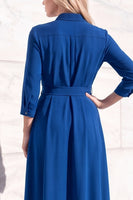 Load image into Gallery viewer, Royal Blue A-Line Lapel 3/4 Sleeves Midi Work Dress with Sash