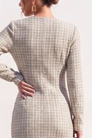 Load image into Gallery viewer, Tweed Apricot V-Neck Bodycon Single Breasted Midi Work Dress with Slit