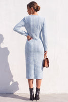 Load image into Gallery viewer, Tweed Apricot V-Neck Bodycon Single Breasted Midi Work Dress with Slit