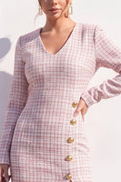 Load image into Gallery viewer, Tweed Apricot V-Neck Bodycon Single Breasted Midi Work Dress with Slit