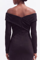 Load image into Gallery viewer, Ivory Off the Shoulder Bodycon Ruched Satin Midi Work Dress with Sleeves