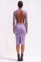 Load image into Gallery viewer, Sparkly Olive Bodycon High Neck Beaded Midi Work Dress with Sleeves