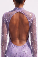 Load image into Gallery viewer, Sparkly Olive Bodycon High Neck Beaded Midi Work Dress with Sleeves
