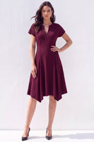 Load image into Gallery viewer, Light Blue Satin A-Line V-Neck Midi Work Dress with Sleeves