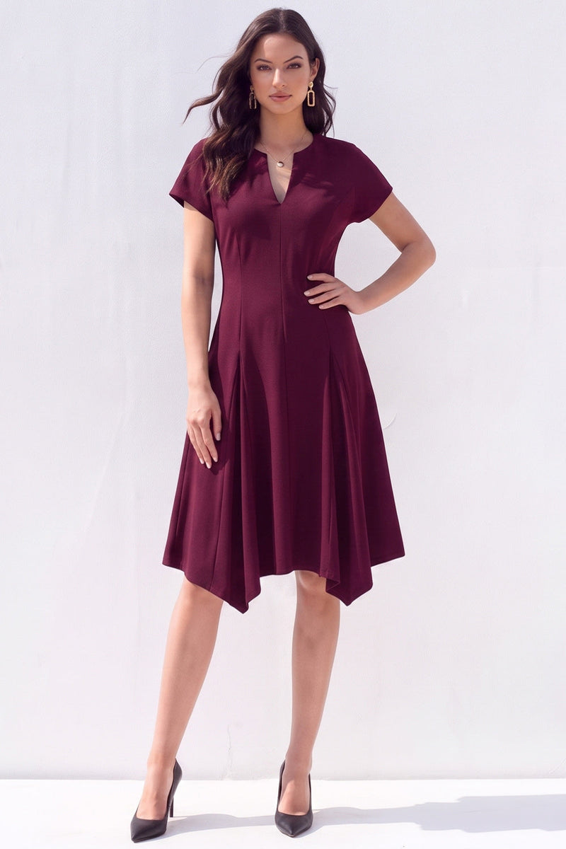 Load image into Gallery viewer, Light Blue Satin A-Line V-Neck Midi Work Dress with Sleeves