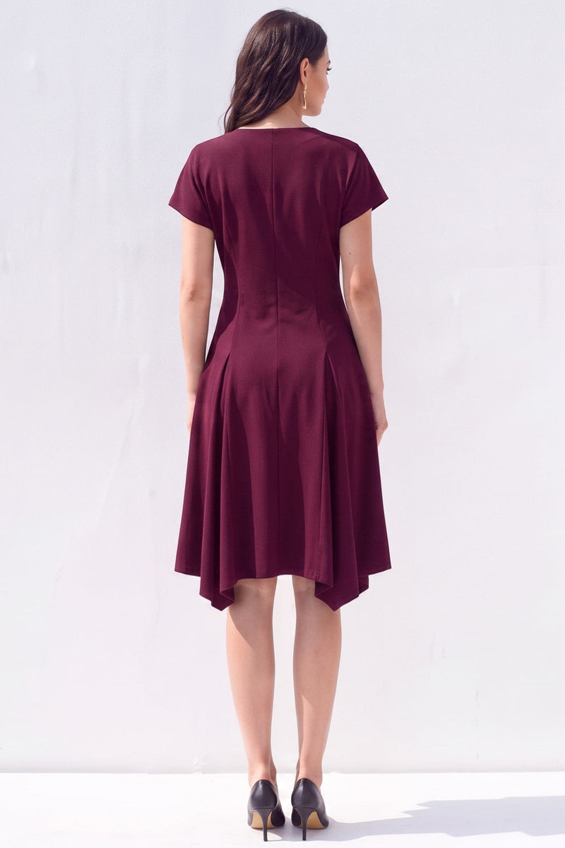 Load image into Gallery viewer, Light Blue Satin A-Line V-Neck Midi Work Dress with Sleeves