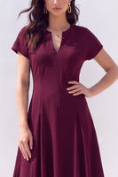 Load image into Gallery viewer, Light Blue Satin A-Line V-Neck Midi Work Dress with Sleeves