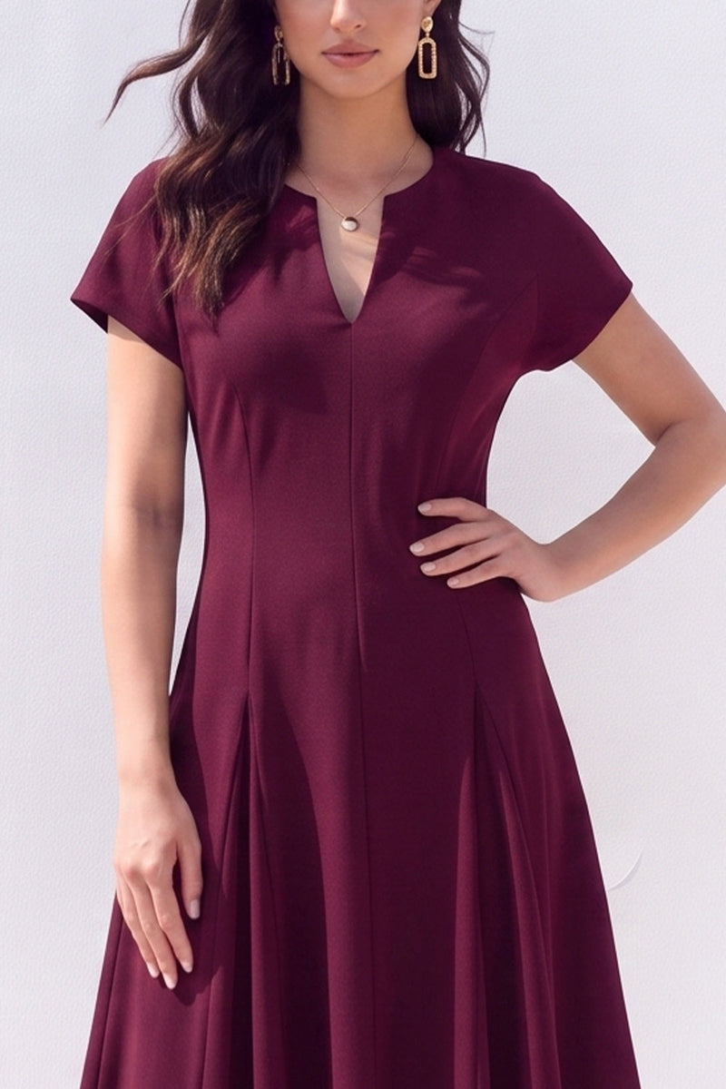 Load image into Gallery viewer, Light Blue Satin A-Line V-Neck Midi Work Dress with Sleeves