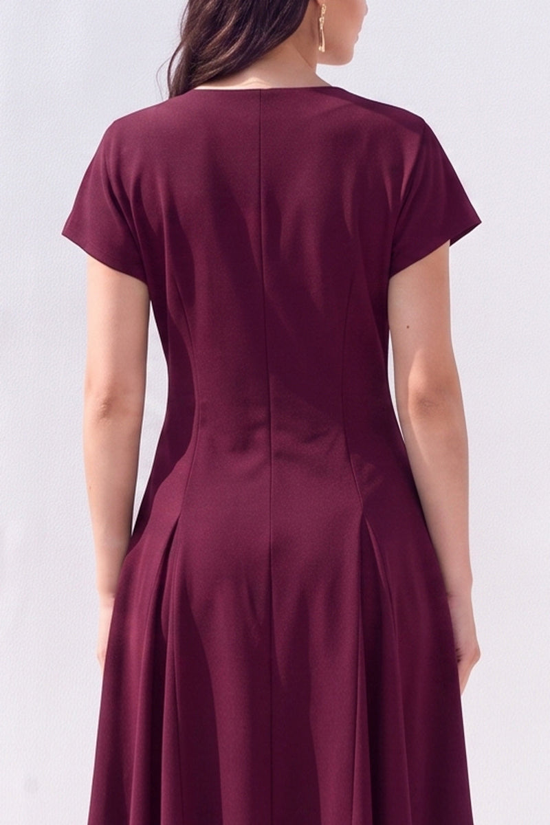 Load image into Gallery viewer, Light Blue Satin A-Line V-Neck Midi Work Dress with Sleeves