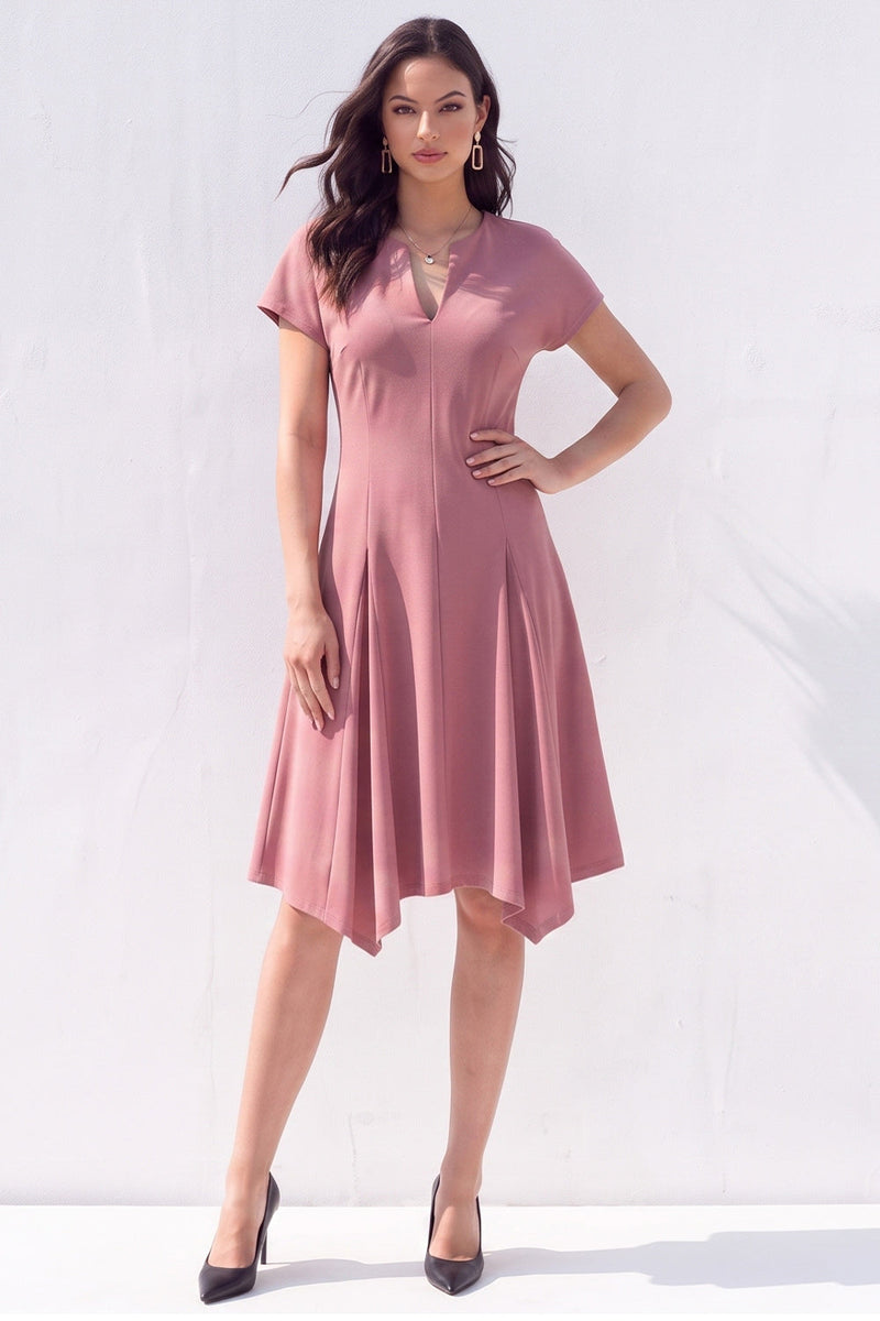 Load image into Gallery viewer, Light Blue Satin A-Line V-Neck Midi Work Dress with Sleeves