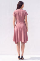 Load image into Gallery viewer, Light Blue Satin A-Line V-Neck Midi Work Dress with Sleeves