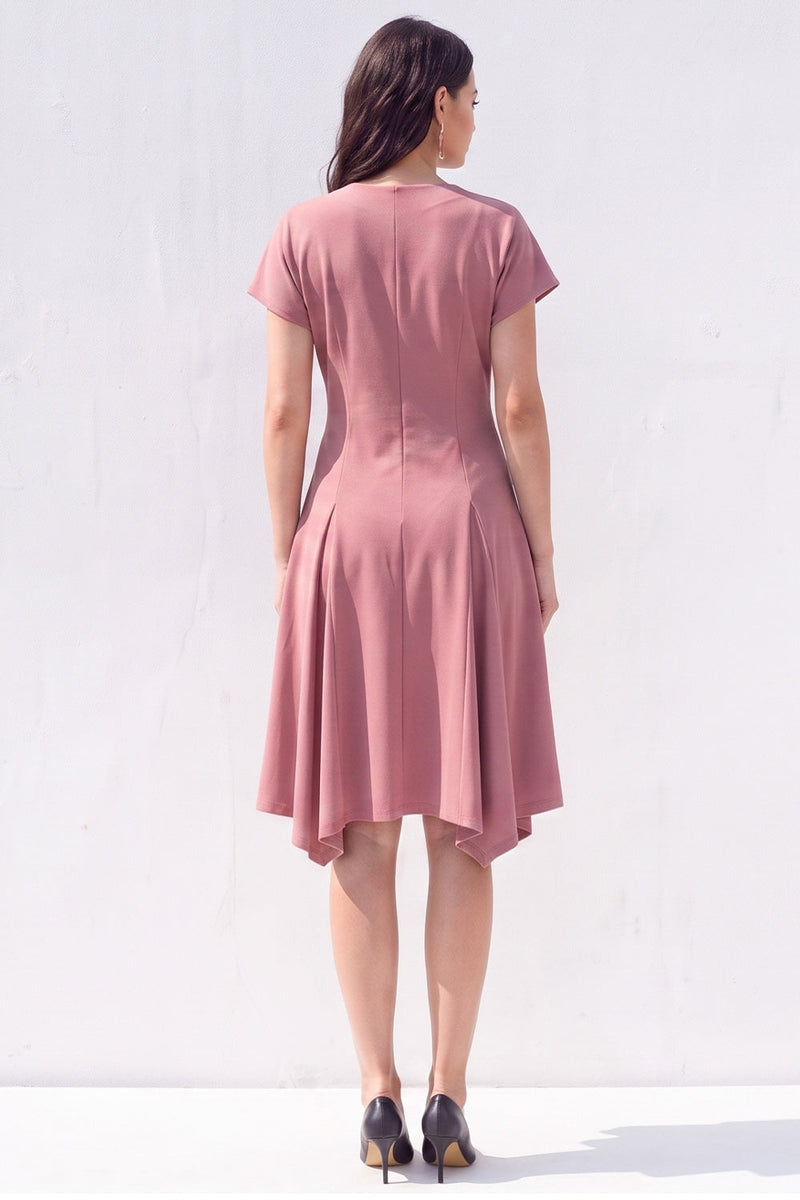 Load image into Gallery viewer, Light Blue Satin A-Line V-Neck Midi Work Dress with Sleeves