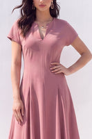 Load image into Gallery viewer, Light Blue Satin A-Line V-Neck Midi Work Dress with Sleeves
