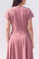 Load image into Gallery viewer, Light Blue Satin A-Line V-Neck Midi Work Dress with Sleeves