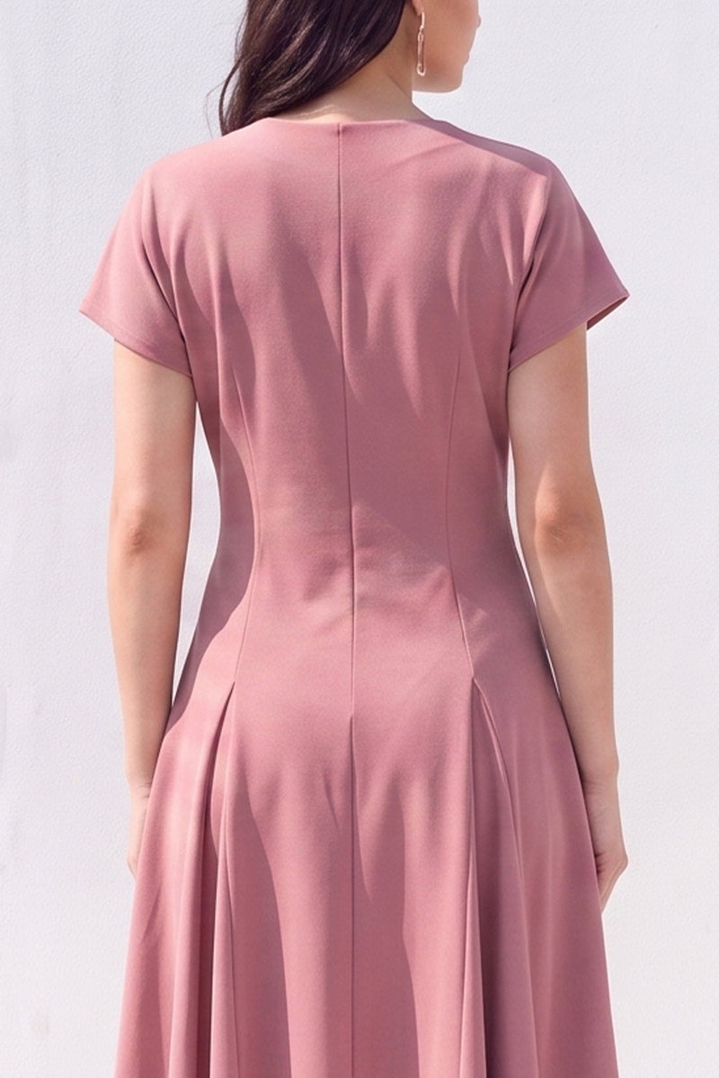 Load image into Gallery viewer, Light Blue Satin A-Line V-Neck Midi Work Dress with Sleeves