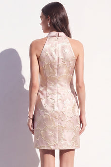 Pink Floral Peak Lapel Bldycon Double Breasted Short Blazer Dress