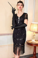 Load image into Gallery viewer, Sparkly Black Red Sequin Beaded 1920s Dress with Fringes