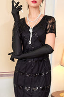 Load image into Gallery viewer, Sparkly Black Red Sequin Beaded 1920s Dress with Fringes