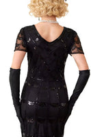Load image into Gallery viewer, Sparkly Black Red Sequin Beaded 1920s Dress with Fringes