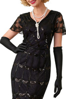 Load image into Gallery viewer, Sparkly Black Red Sequin Beaded 1920s Dress with Fringes