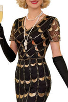 Load image into Gallery viewer, Sparkly Black Red Sequin Beaded 1920s Dress with Fringes