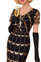 Load image into Gallery viewer, Sparkly Black Red Sequin Beaded 1920s Dress with Fringes