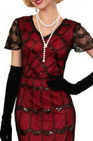 Load image into Gallery viewer, Sparkly Black Red Sequin Beaded 1920s Dress with Fringes