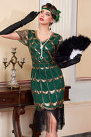 Load image into Gallery viewer, Sparkly Black Red Sequin Beaded 1920s Dress with Fringes