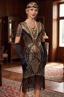 Load image into Gallery viewer, Sparkly Red Golden Golden Bodycon 1920s Dress with Fringes
