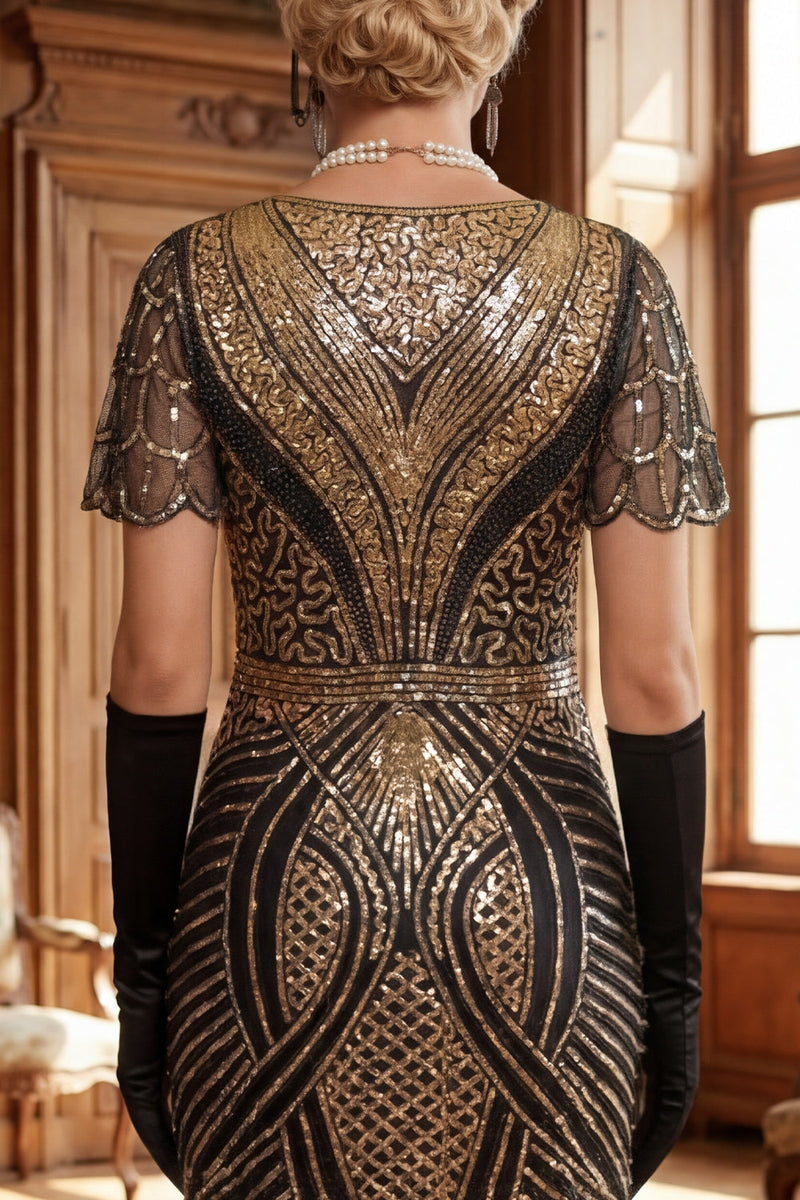Load image into Gallery viewer, Sparkly Red Golden Golden Bodycon 1920s Dress with Fringes