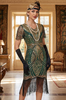 Load image into Gallery viewer, Sparkly Red Golden Golden Bodycon 1920s Dress with Fringes