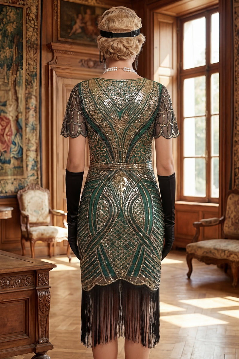 Load image into Gallery viewer, Sparkly Red Golden Golden Bodycon 1920s Dress with Fringes