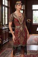 Load image into Gallery viewer, Sparkly Red Golden Golden Bodycon 1920s Dress with Fringes